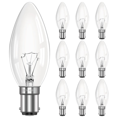 Morotty B15 Candle Bulbs Dimmable Warm White 2700K, 360LM, AC 230V, B15 SBC C35 Candle Bulbs Small Bayonet Cap, Light Bulb for Chandelier, Wall Lights, Ceiling Lights, 10 Pack