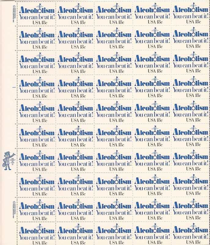 Alcoholism "You Can Beat It!" Sheet of 50 X 20 Cent Postage Stamps Scott 1927