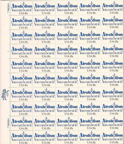 Alcoholism "You Can Beat It!" Sheet of 50 X 20 Cent Postage Stamps Scott 1927