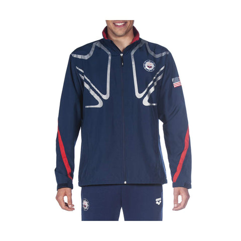 ARENA Official USA Swimming National Team Unisex Zip Warm-Up Jacket, Navy-Red, X-Large