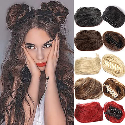 olacare 2 PCS Mini Claw Clip in Messy & Cat Ears Curly Wavy Hair Bun Extensions Wig Accessory Updo Hairpieces for Women Girls