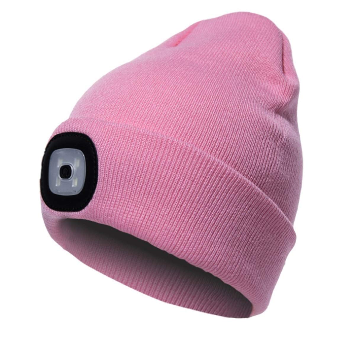 COTOP Unisex LED Headlamp Beanie Cap Men's Women Gift Winter Warm Beanie Hat Hands Free Lighted Beanie Cap for Dog Walking Night, Running, Camping,Hiking Pink