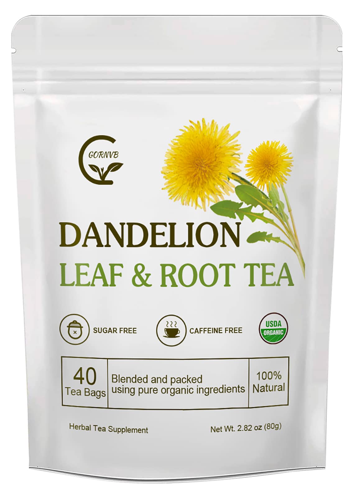 Organic Dandelion Leaf & Root Tea, Supports Kidney Function and Healthy Digestion, Caffeine Free, 40 Tea Bags