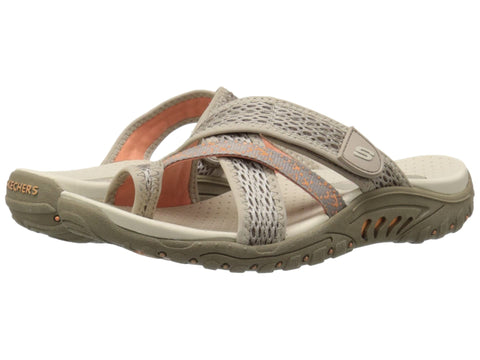 Skechers Women's Reggae Splatter Slide Sandal,Taupe Mesh/Coral Trim,9 M US