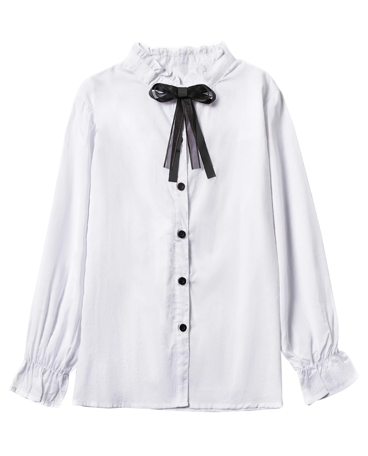 SOLOCOTE Girls White Blouse Ruffle Long Sleeve Button Down Shirts Princess Cotton Loose Soft Tops Spring and Summer, SLN9009 7-8 White