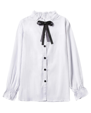 SOLOCOTE Girls White Blouse Ruffle Long Sleeve Button Down Shirts Princess Cotton Loose Soft Tops Spring and Summer, SLN9009 7-8 White