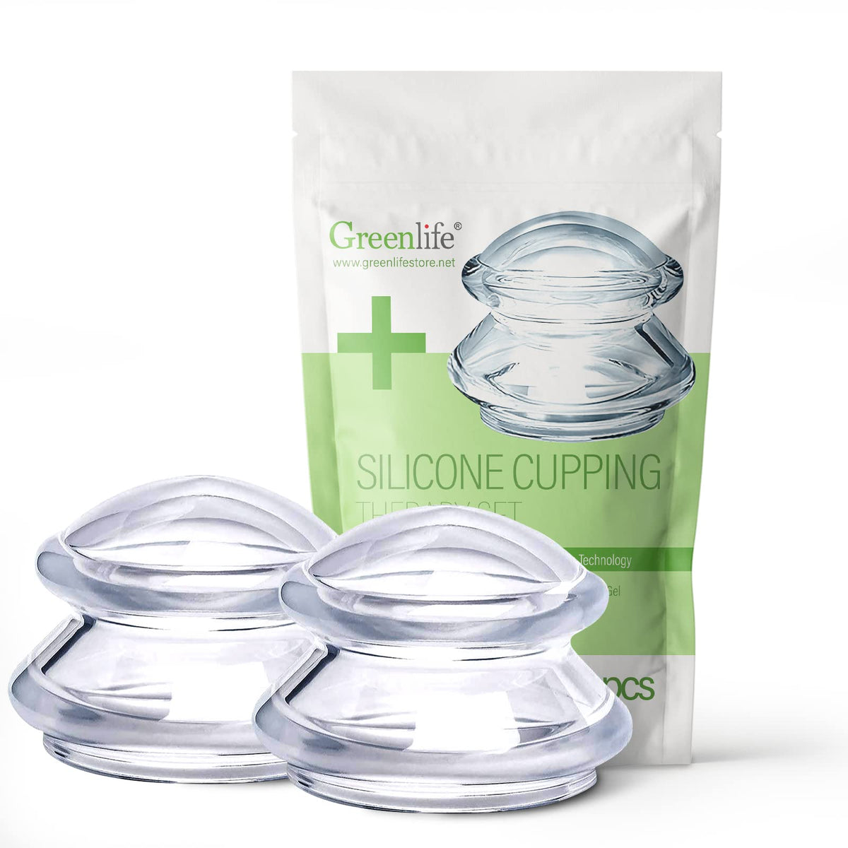 GreenLife® Cupping Therapy Sets - Silicone Cups Set Firm for Muscle Soreness Pain Relief Body Neck Knee, Self Massage Tool, Deep Muscle Massager, Anti Cellulite Joint Pain Recovery (Large,2pcs)