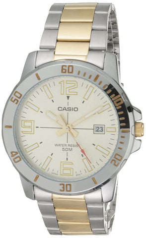 Casio Classic Two-Tone Stainless Steel Band Date Indicator Watch (Model: MTPVD01SG-9BV)