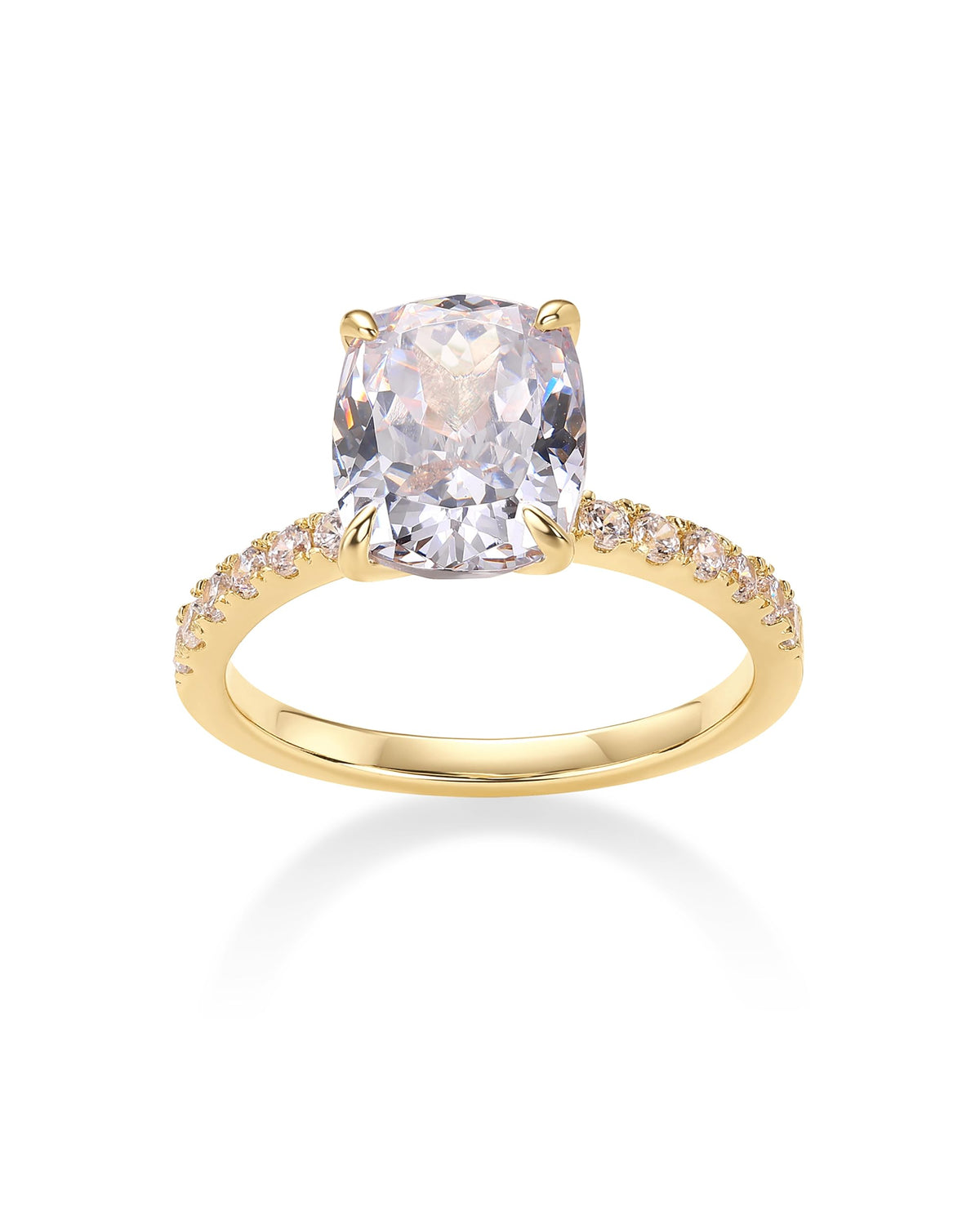 PAVOI 14K Yellow Gold Plated 3 CT Cushion Cut Engagement Ring for Women | Promise Wedding Band | Elongated Cubic Zirconia Fake Engagement Rings | Size 5