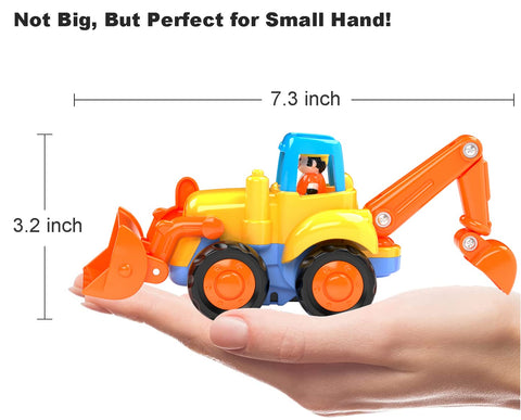 HOLA Toys for 1 Year Old Boys Gifts, 4 Pack Friction Power Kids Digger Trucks Toy Cars for 1+ 2 Year Olds, Early Education Construction Vehicles Toddler Baby Kids Toys for 3 Year Old Boys