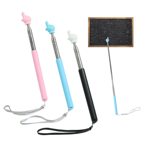 Telescopic Teachers Pointer, Finger Pointer Stick Extendable Hand Pointer with Lanyards Classroom Pointers for Elementary School Kindergarten Teacher, Extends to 34.6 Inches (Pink, Blue, Black)