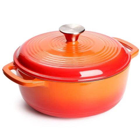 NUTRIUPS Enameled Cast Iron Dutch Oven Pot with Lid Heavy Duty Casserole Dish 3-Quart (Pumpkin Orange)
