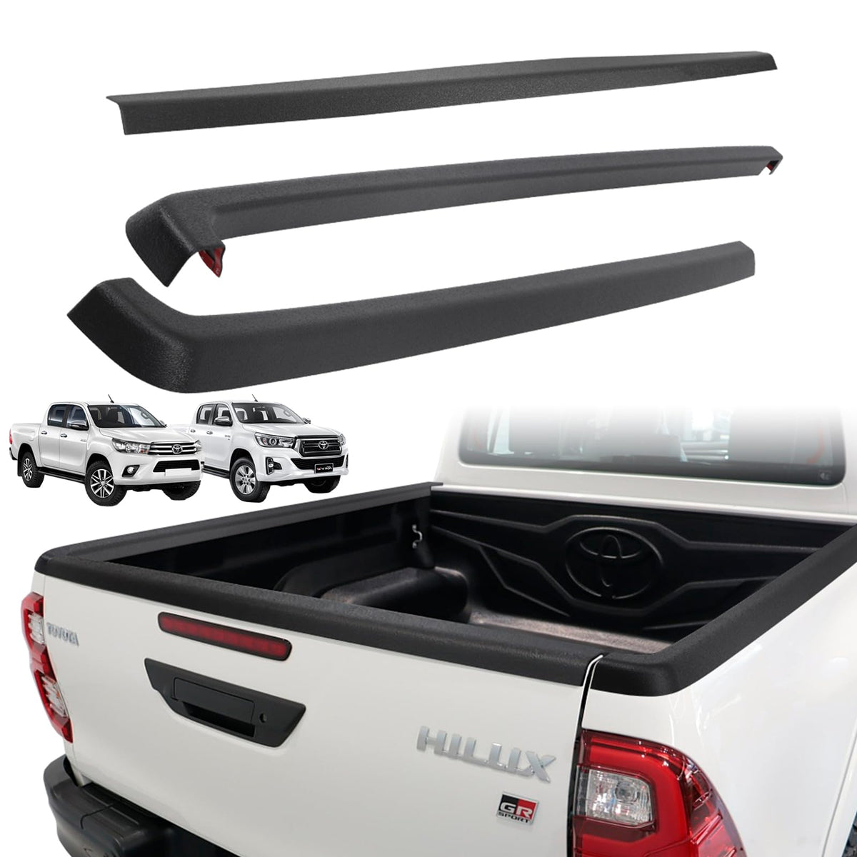 JHCHAN Tailgate-Protector for Toyota-Hilux-Accessories, 2016-2020 Toyota Hilux Rear Tail Gate Bed Rail Cover Guards Cap Textured Black 3PCS