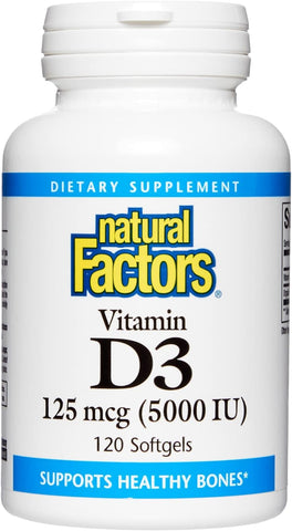 Natural Factors - Vitamin D3 5000 IU, Supports Healthy Bones, 120 Soft Gels