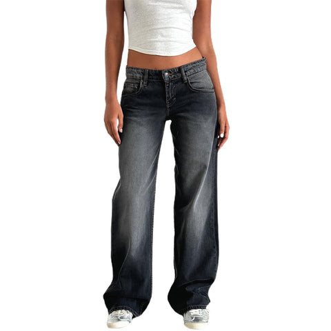YILEEGOO Womens Jeans Wide Leg Stretch Denim Jeans Straight Trousers Y2k Jeans Low Rise Ankle Jeans Relaxed Fit Baggy Jeans (Dray, M)