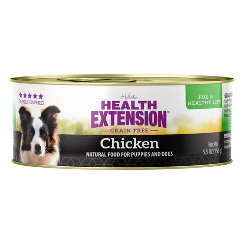 Health Extension Wet Dog Food, Gluten and Grain-Free, Healthy Natural Food Canned for Puppies, Chicken Recipe (5.5 Oz / 156 g) (Pack of 24)