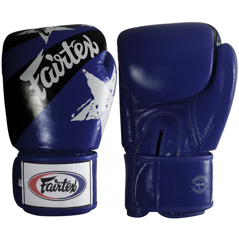 Fairtex Muay Thai Style Training Sparring Gloves, 16 oz, Blue/Black