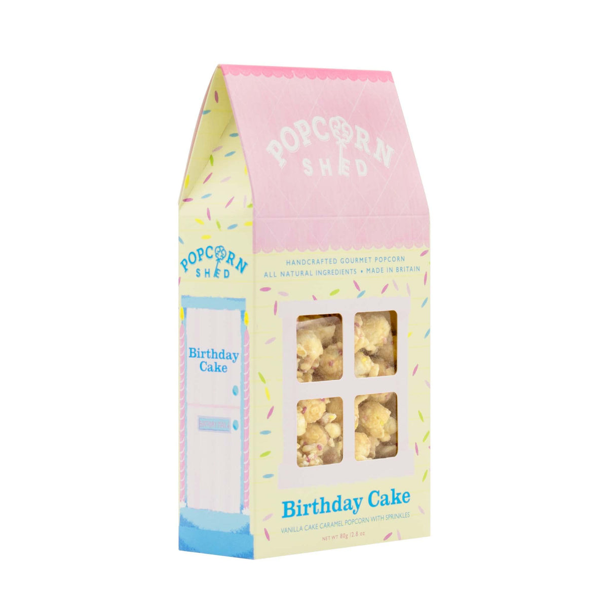 Birthday Cake Popcorn Shed, 1 x 80g Gift Box, Natural, Vegetarian Movie Night Snack