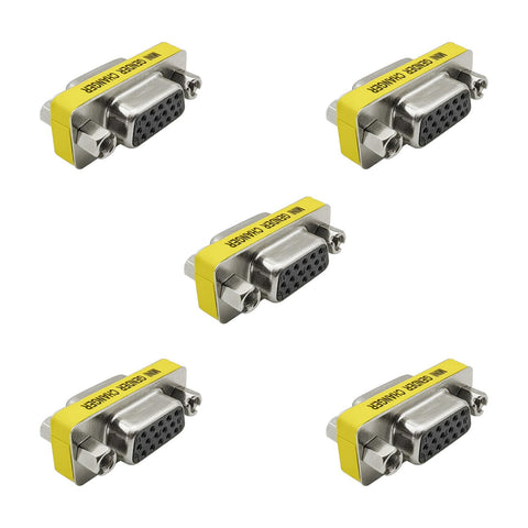 iYueMps 5Pack VGA Gender Changer, HD15 VGA SVGA 15Pin Female to Female Mini Coupler Adapter