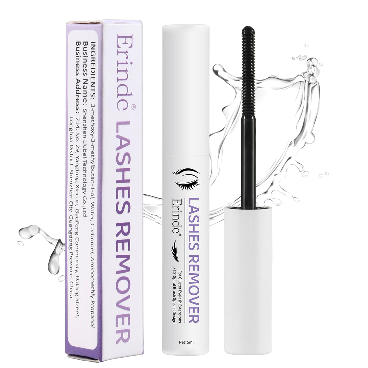Erinde Cluster Lash Glue Remover 5ml, Lash Remover for Lash Extensions, Clear Mascara Makeup Remover, Eyelash Cluster Glue Remover, Mild Non-Irritating DIY Lash Extension Remover Adhesive