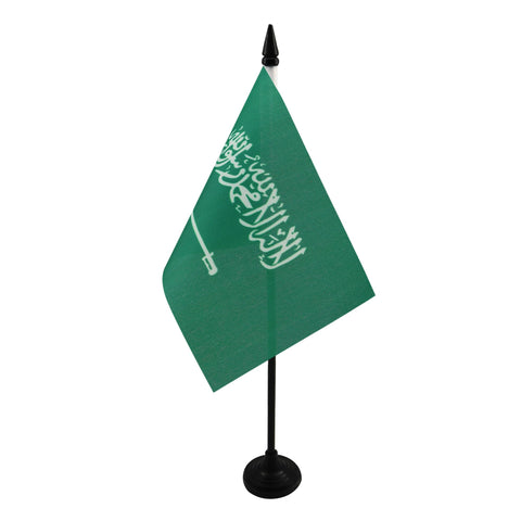 Saudi Arabia Table Flag 4'' x 6'' - Saudi Arabian Desk Flag 15 x 10 cm - Black plastic stick and base - AZ FLAG