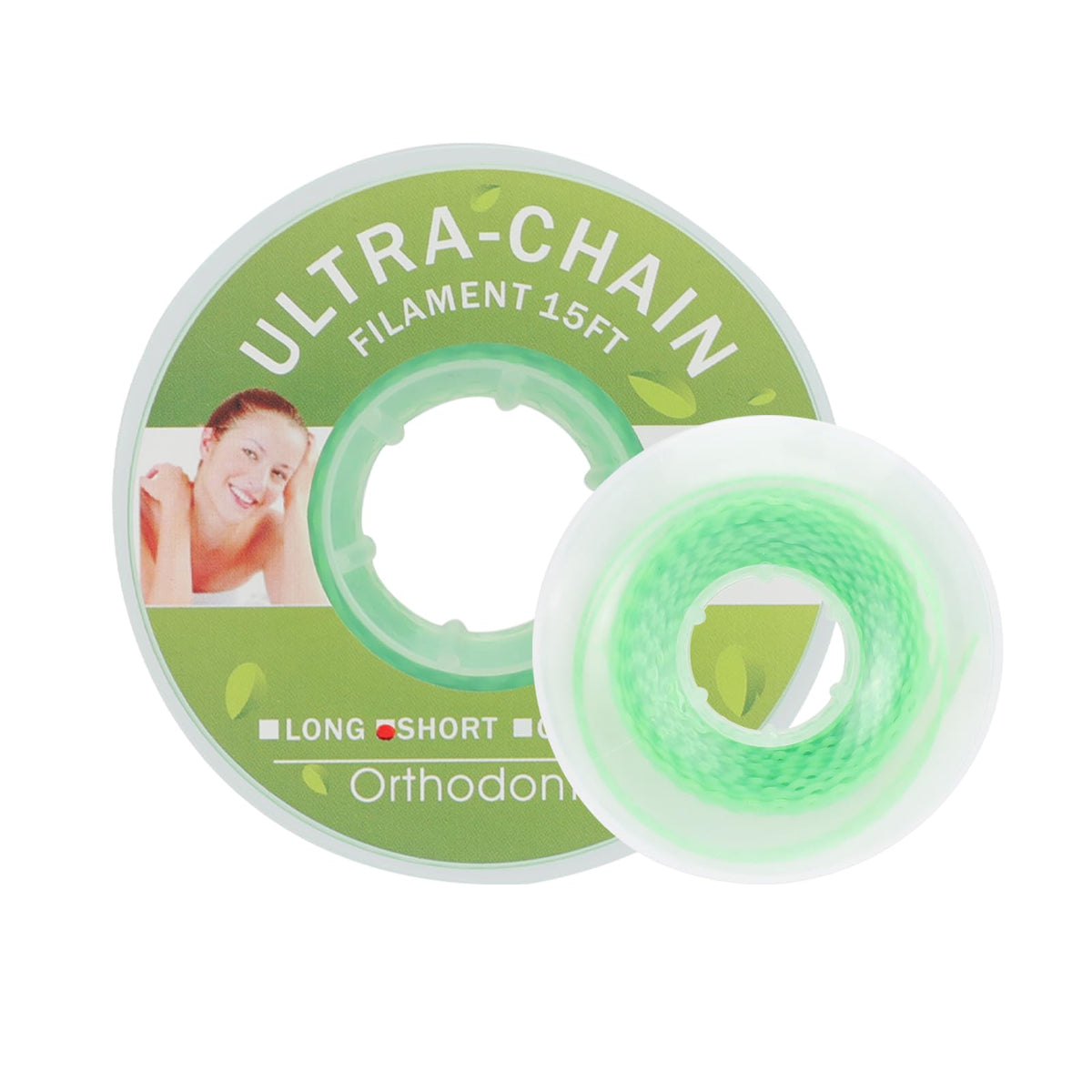 faruijie Colourful Elastic Power Chain for Braces Dental Orthodontic Powerchains 3 Sizes Ortho Rubber Band(Short,Green 14#)