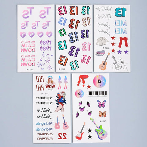 Generic 5 Sheets TS Temporary Tattoos for Fans Concerts Number 13 Face Tattoo Stickers Music Party Favor Party Supplies Birthday Party Decorations Gifts for Girls Women Kids Boys Adults