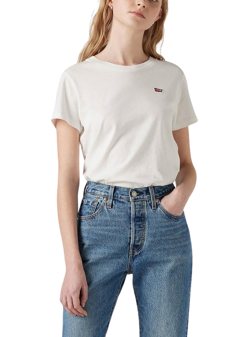Levi's Women's The Perfect Tee- Core Chesthit Logo T-Shirt, White, M
