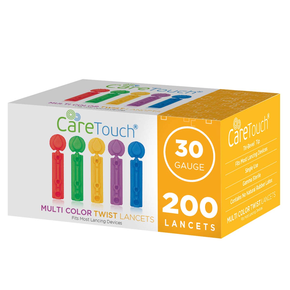 Lancets for Diabetes Testing - 30 Gauge Diabetic Lancets for Blood Testing and Glucose Testing - Fits Most Lancing Devices - Sterile, Single Use 30g Blood Sugar Lancets - Multicolored - 200 Count