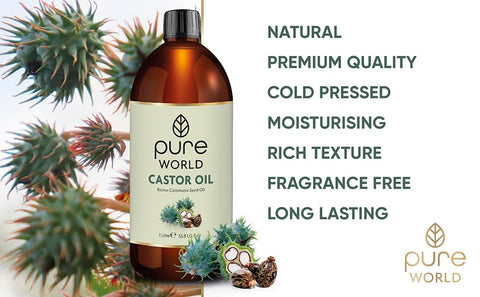 Pure World Natural Castor Oil 1 Litre 1000ml. Cold & Freshly Pressed 100% Pure and Undiluted Hexane Free for Eyebrows, Nails, Beard, Hair, Eyelash Growth Cruelty Free Food Grade