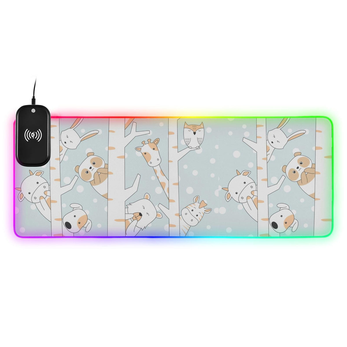 Cute Animals Cartoon Snow Tree Wireless Charging Mouse Pad for Mobile Phone Extra Large Gaming Mousepad with 13 Lighting Modes Mouse Mat for MacBook PC Laptop Desk Office Home Gaming