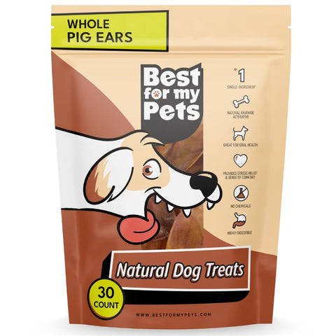 Best For My Pets Pig Ears for Dogs (Whole, 30 Pack), Healthy, Highly Digestible All Natural Pigs Ears Long-Lasting Dog Chews, Pork Dog Chew Treat