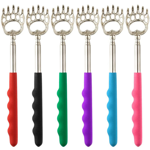 FEPITO 6 Pack Extendable Telescopic Back Scratcher, Stainless Steel Back Scratcher Massager Tool with Soft Rubber Grip for Body Massage