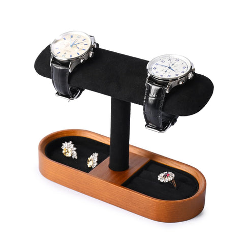 Oirlv Solid Wood Watch Stand T-bar Watch Holder Organizer for Men and Women Showcase Bracelet Bangle Jewelry Display Stand Rings Earrings Necklace Storage(Black)