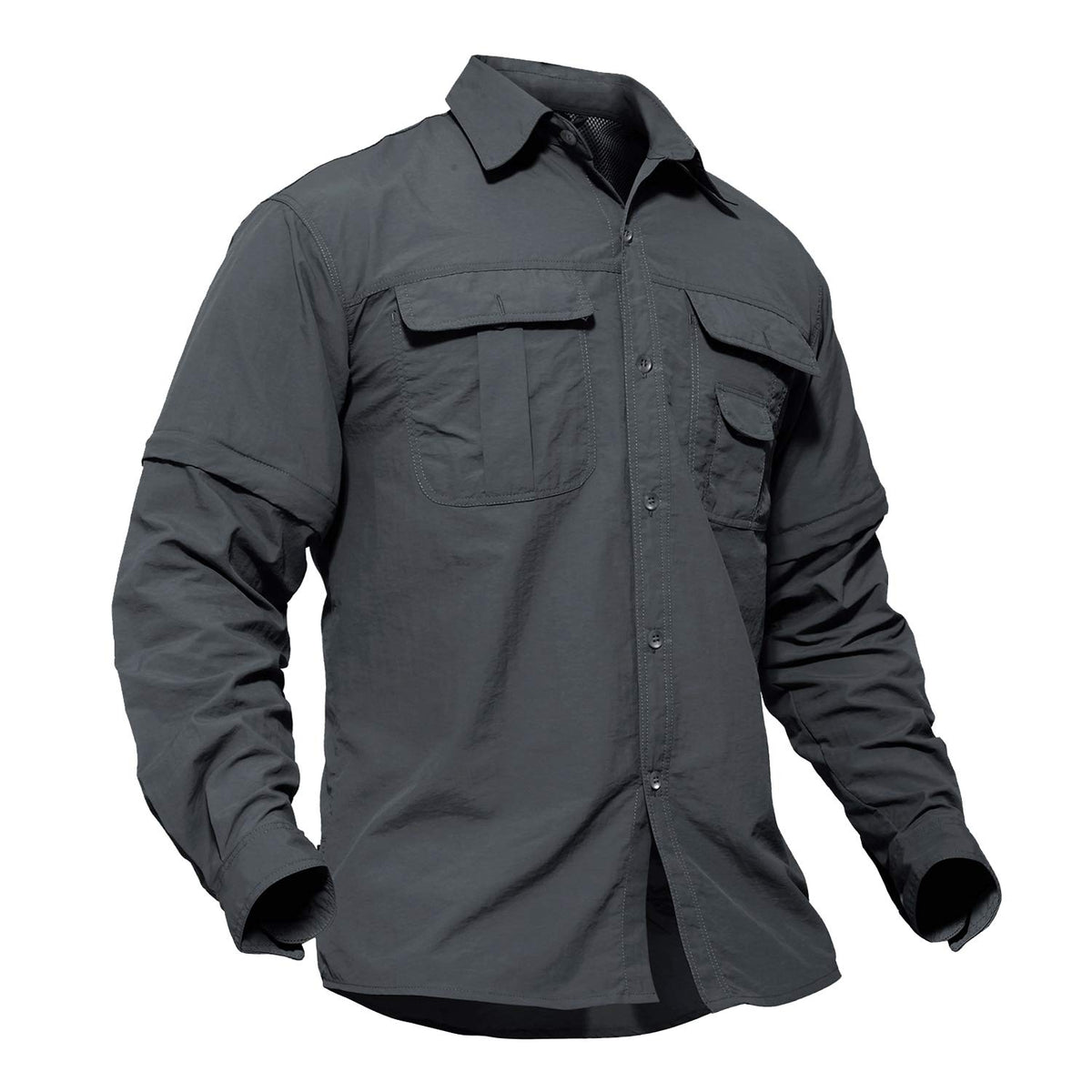 TACVASEN Nylon Wrinkle-Resistant Breathable Long Sleeve Shirt for Climbing Hiking Gray,Medium