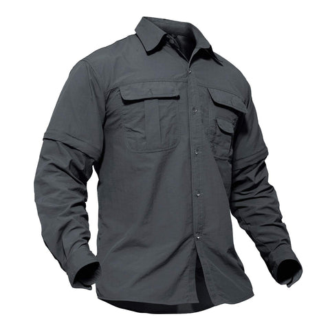 TACVASEN Nylon Wrinkle-Resistant Breathable Long Sleeve Shirt for Climbing Hiking Gray,Medium