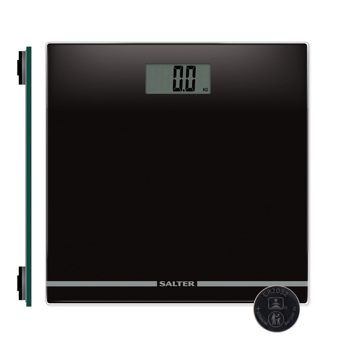 Salter 9205 BK3R Digital Bathroom Scale - Large Display Electronic Weighing Scales For Body Weight, Toughened Glass Platform, Lightweight, Instant Readings, Carpet Feet & Batteries Included, Black