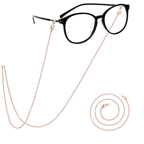 PAVOI 14K Gold Plated Sunglasses/Glasses Strap Lanyard | Glasses Chains for Women | Rose Gold 3mm Pearl Chain Enhancer