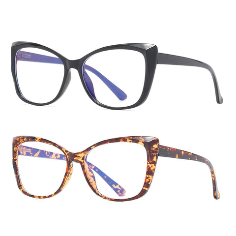 OWTXIS 2 Pack Cat-Eye Oversized Reading Glasses for Women Men, Lightweight Large Readers Trendy Eyeglasses (Black+Tortoise +1.00)