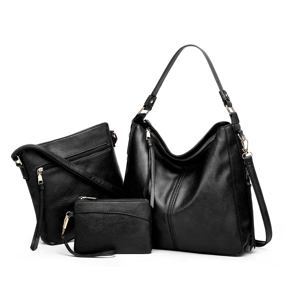 Pahajim Handbags for Women Shoulder Bags Women Leather Handbag Large Tote Bag Hobo Bag and Purse Set Crossbody Bags for Work, Shopping, Gifts for Women(Black)