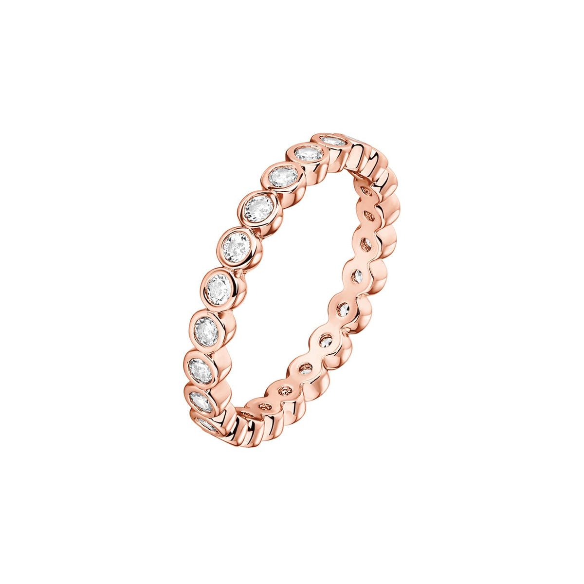 PAVOI 14K Rose Gold Plated Rings Cubic Zirconia Love Ring | 2.8mm Stackable Rings for Women | Rose Gold Rings for Women Size 5