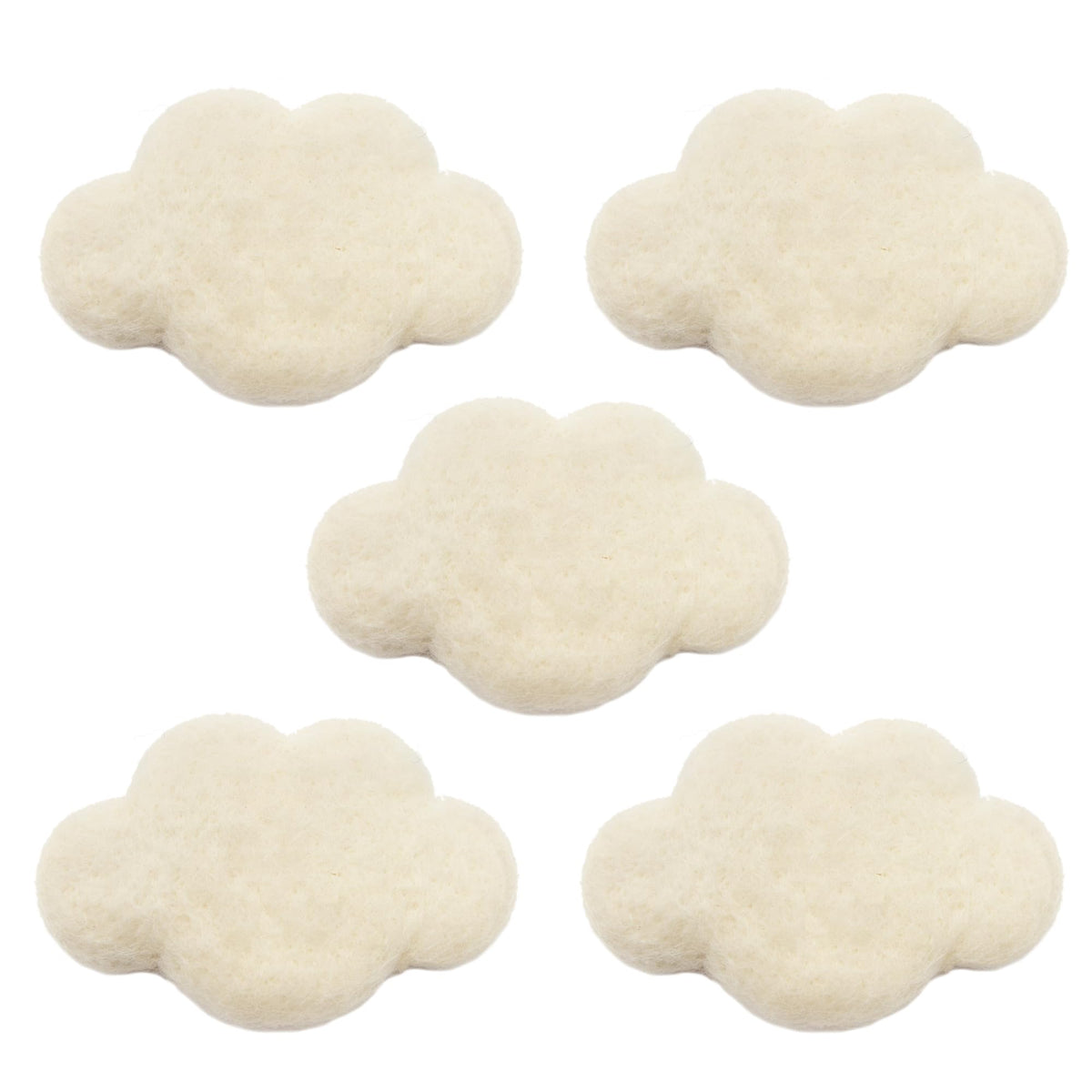 Glaciart One Felt Clouds - Garlands, Crafts, Decor, Baby Mobile Ornament - Soft Plush for Kids Rooms, Nursery - 100% New Zealand Wool, Felted in Nepal, Essential Oil Ready - 5-Pack