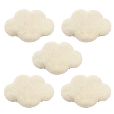 Glaciart One Felt Clouds - Garlands, Crafts, Decor, Baby Mobile Ornament - Soft Plush for Kids Rooms, Nursery - 100% New Zealand Wool, Felted in Nepal, Essential Oil Ready - 5-Pack
