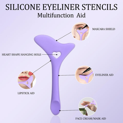 Jutqut 4Pcs Eyeliner Stencils Kit for Women - Reusable Silicone Eye Aid Makeup Tool for Perfect Winged Liner Cat Eyes Eyeshadow & Lipstick Application Ideal for Beginners & Professionals (Purple)