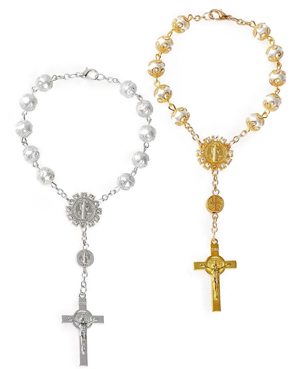Zeayebsr Set of 2 Car Rosary Beads for Rear View Mirror with Christopher and Crucifix with Clasp Drivers Gift Prayer Beads for Car Interior Mirror Sun Visor Talisman Lucky Charm in Car
