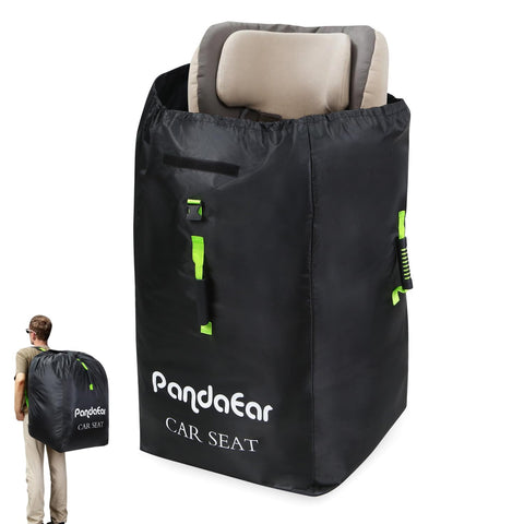 PandaEar Car Seat Travel Bag Backpack for Airplane, Water-Resistant Car Seat Cover with Shoulder Strap for Infant Convertible Seats & Booster Seat, Black