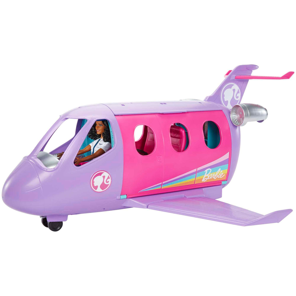 Barbie Life in the City Airplane Adventures, Barbie Doll with Brown Hair, Purple Barbie Airplane, Toy Puppy and 15 Doll Accessories, Toys for 3 Years and Up, One Doll, One Puppy and One Plane, HCD49