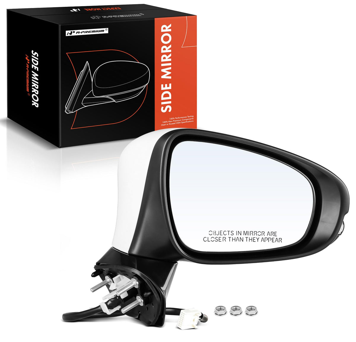 A-Premium Passenger Side Power Door Mirror Compatible with Lexus ES300h 2013-2015, Lexus ES350 2013-2015 - Heated Manual Folding with Turn Signal Indicator White Outside Rear View Mirror