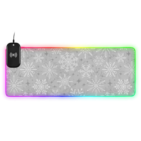 Grey Snowflake Wireless Charging Mouse Pad for Mobile Phone Extra Large Gaming Mousepad with 13 Lighting Modes Computer Mat for Gaming MacBook PC Laptop Desk Office Home