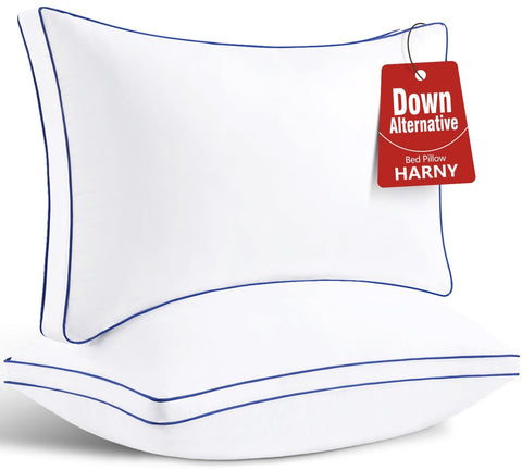 HARNY Luxury Bed Pillows Queen Size Set of 2,White Firm Cooling Pillows Hotel Quality with Premium Soft Supportive Down Alternative Fill for Back, Stomach Or Side Sleepers
